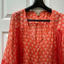 Lucky Brand Women's 1X Red Tile Print 3/4 Sleeve V-Neck Tunic Bohemian Rayon