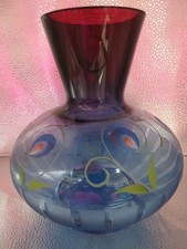 Fenton Glass '07 Connoisseur Mulberry Deco Floral Vase-signed- hand painted-LTD