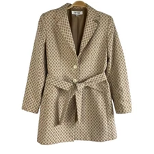 Suit Studio Trench Coat Blazer Women 8 Tan Geometric Retro Career Spring NWOT