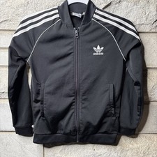 Adidas Youth Boys Size Youth Small Track Jacket Full Zip Blackwith White Stripes