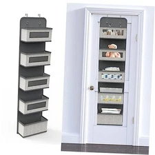 Over The Door Hanging Organizer with 5 Big Pockets, Wall Mount Fabric Back Grey