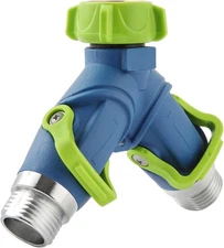 Garden Hose Splitter, 2 Way Lever Flow Through Valve Connector, 1 PCS, 2 