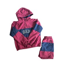 Gap Kids Maroon Navy Blue 90s Colorblock Windbreaker Jacket and Shorts Set M/S