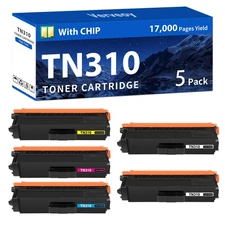 TN-310 TN310 5-Pack Toner Cartridge Set Compatible for Brother TN310BK TN310C...