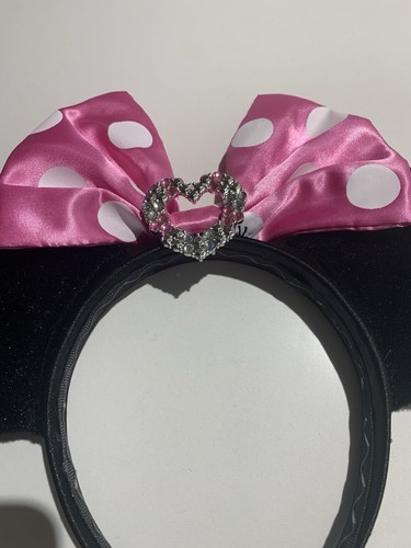 Disney Minnie Mouse Ear Headband for Kids - Jeweled Heart - Pink Polka Dot - Picture 2 of 5