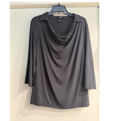 Peck & Peck  Women's Gray Solid Knit Cowl Neck 3/4 Sleeve Top XL