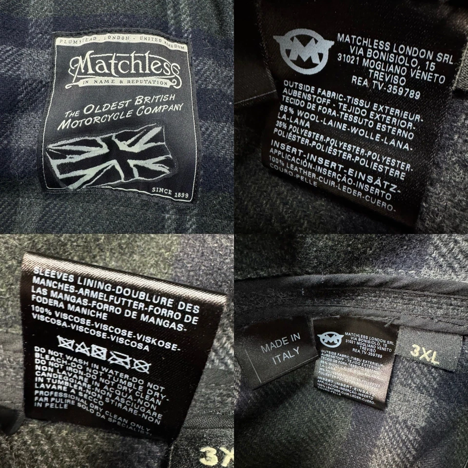 Matchless Brooklands Blouson Leather Wool Jacket Black Grey Italy Tag 3XL Fit XL - Image 3 of 4