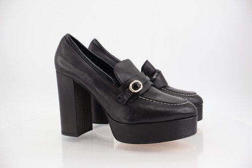 DEE OCLEPPO Lola Moc Toe Platform Pump Black Leather Size 10 Platform Block Heel