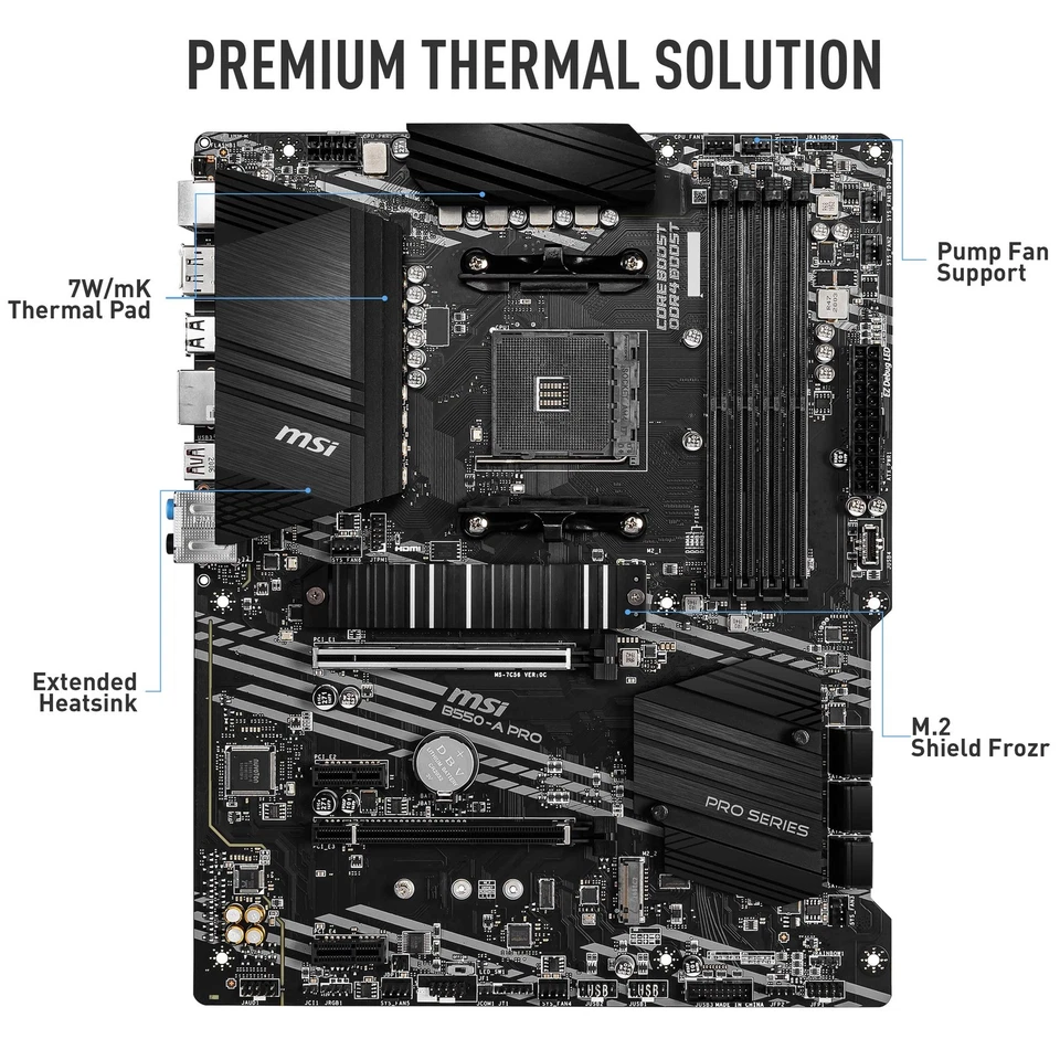 B550-A PRO ProSeries Motherboard (AMD Ryzen 5000, AM4, DDR4, PCIe 4.0, SATA 6... - Image 2 of 4