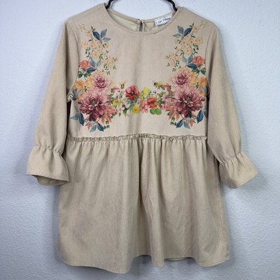 Ces Femme Shirt Womens M Beige Corduroy Floral Babydoll Boho Cottage Whimsical