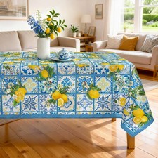 Spring Summer Italian Lemons Table Cloth Rectangle Machine Washable Tableclot...