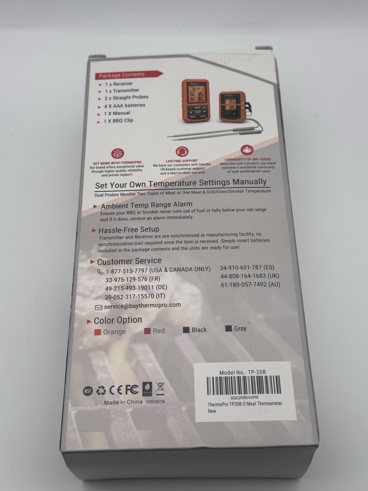 Therm Pro Remote Food Thermometer With Probes TP-20B Orange 500ft range