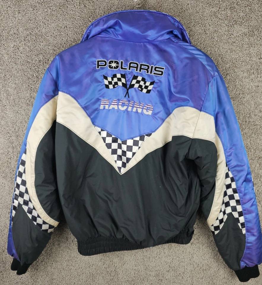 Chaqueta acolchada vintage Polaris Racing Team para hombre bandera a cuadros mediana hecha en EE. UU. Foto 2 de 4