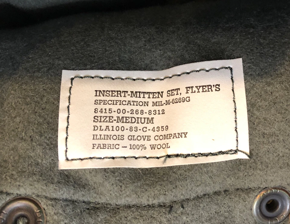 Illinois Glove Co Flyers Insertar Mitón Talla Mediana 100% Lana Cuero Militar Foto 3 de 3