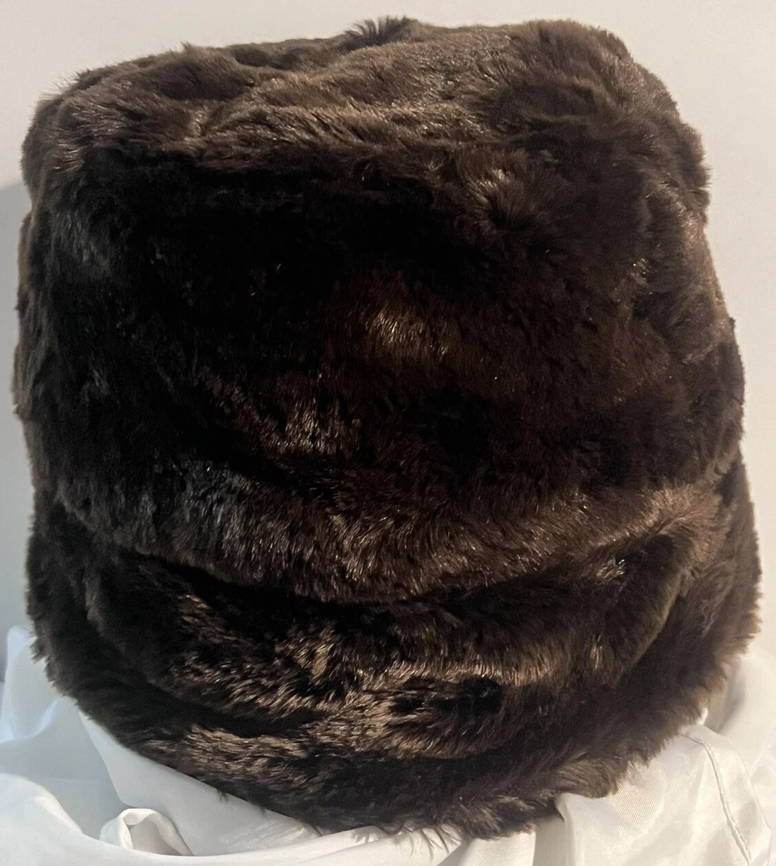 NINE WEST Faux Fur Bucket Hat Fleece Lined Cloche Womens Winter Hat Brown Soft