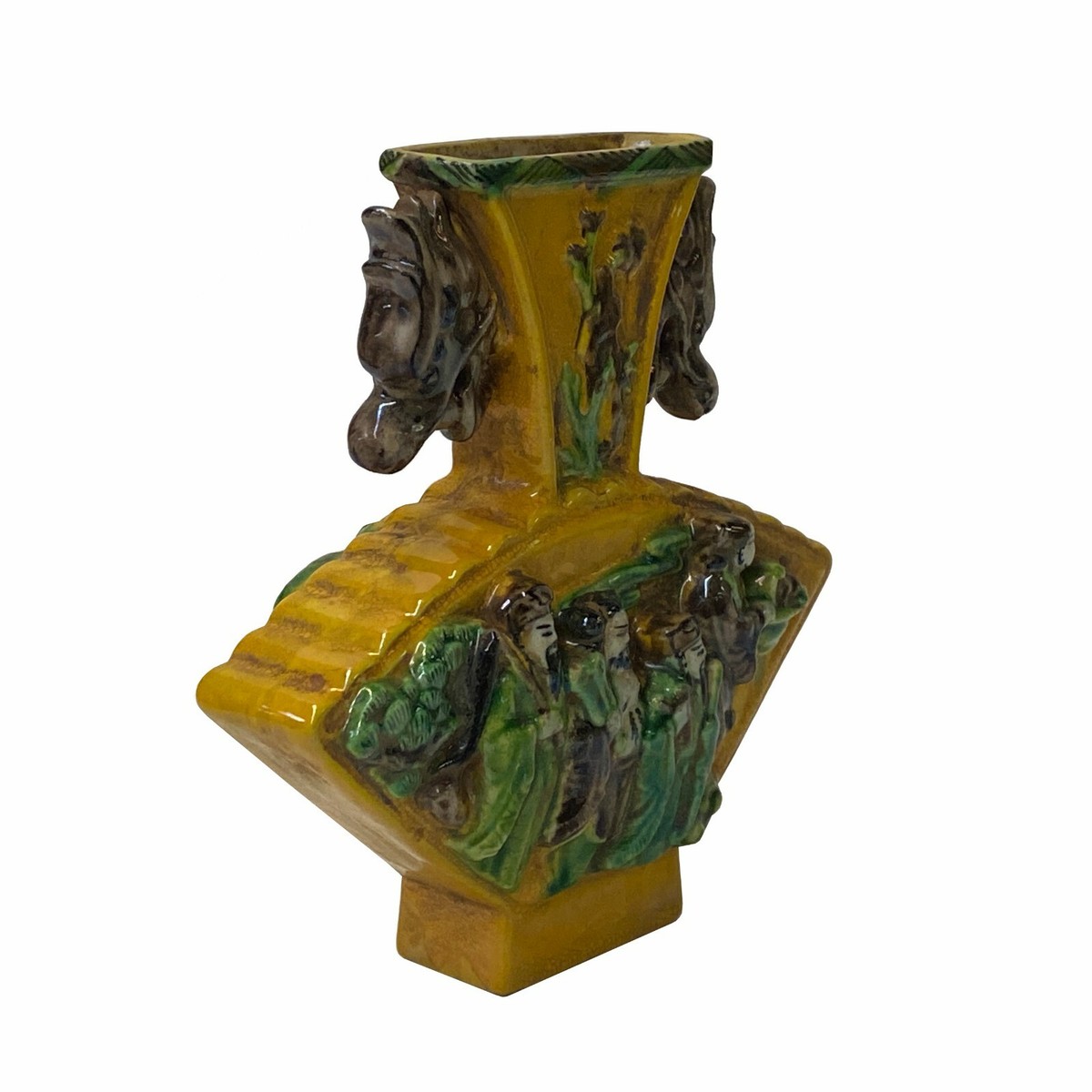 Chinese Ceramic Distressed Yellow Fan Shape 8 Immortal Small Vase ws1770S Chinese Ceramic Distressed Yellow Fan Shape 8 Immortal Small Vase ws1770S
