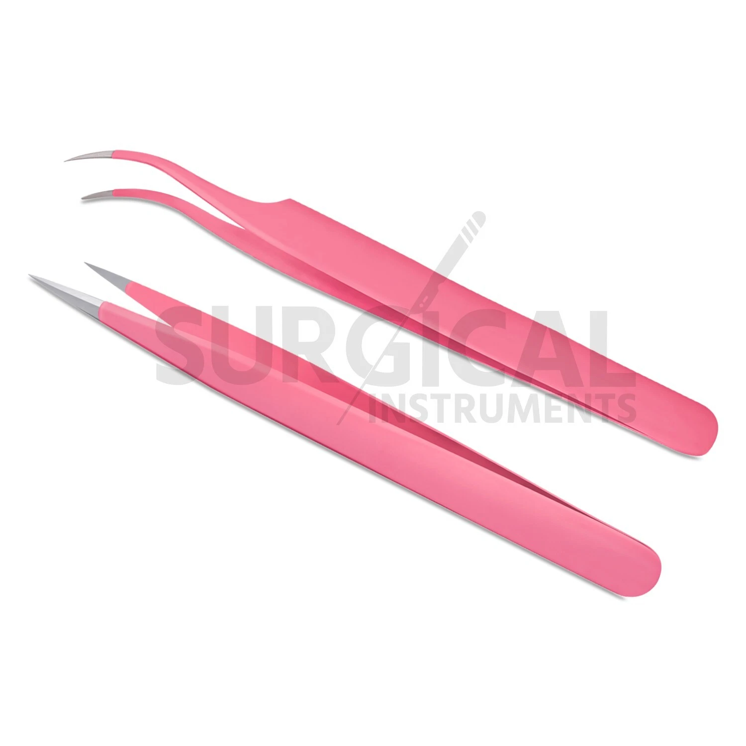 2 Pcs Eyelash Extension Tweezers Straight & Curved Stainless Set (pink) German G image 11