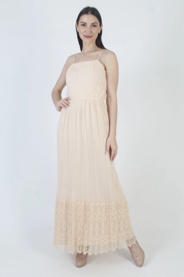 Maxi Vestido de Boda de Colección Miss Elliette Desnudo de Gasa con Cinturón Floral Transparente de Encaje Foto 4 de 4