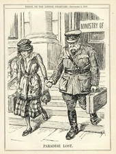 RARE 1919 British Cartoon: POST-WAR 1 LOSS OF JOBS for WOMEN - Defense Work