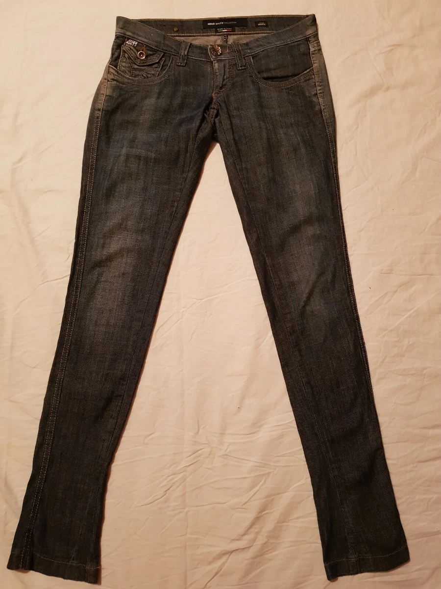 Miss Sixty Slim Leg Blue Denim Jeans With Zipper And Gold Button Logo Size  23