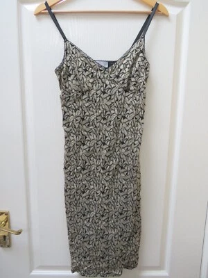 Wallis 1990s Vintage Dress Size 14 Gold Black Lace Strappy Occasion Slip - Image 1 of 4