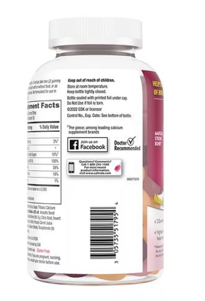 Caltrate Calcium and Vitamin D SupplementGummy Black Cherry, Strawberry, &Orange - Image 2 of 4