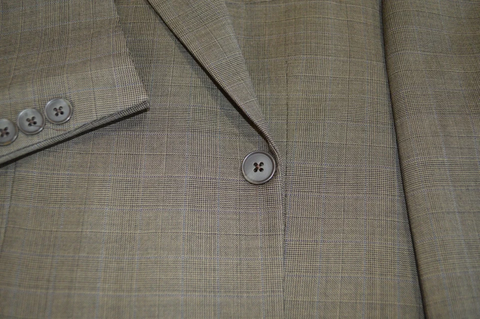 Jack Victor mens 3btn olive plaid blue windowpane sport coat jacket blazer z 42R - Image 3 of 4