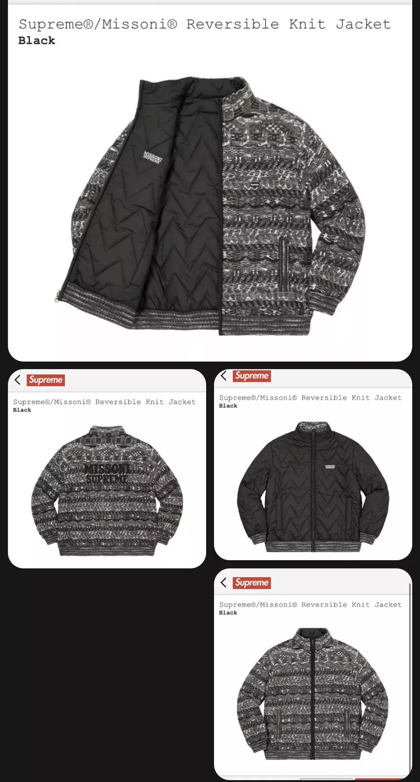 Veste en tricot réversible Supreme®/Missoni® Style : Noir XL