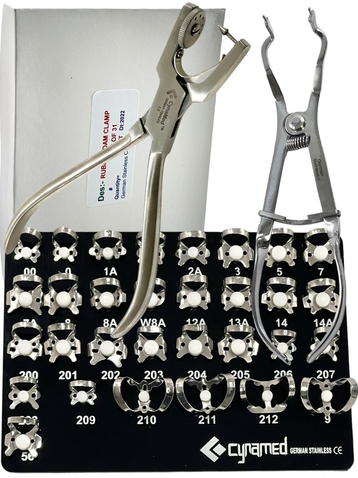 Kit de inicio de presa de goma alemana de 33 piezas con abrazaderas perforadoras de marco instrumentos dentales Foto 2 de 4