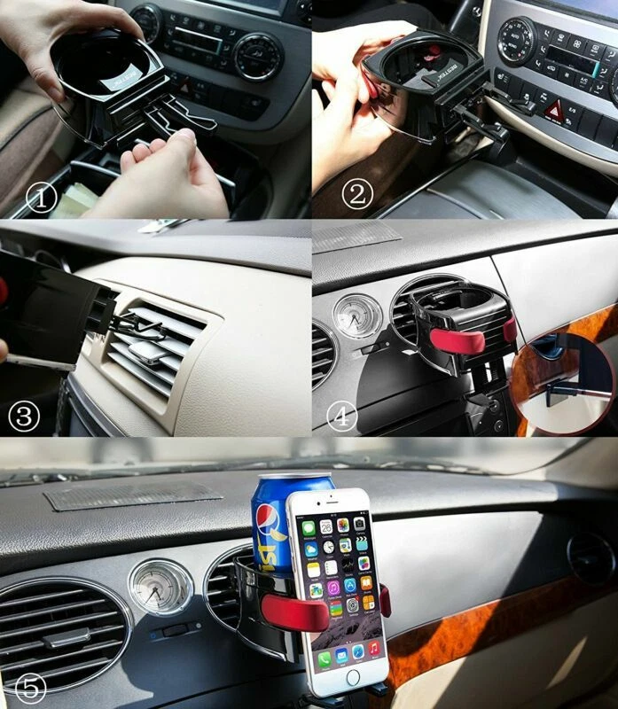 2in1 Car Drink Cup Bottle Stand Holder &  Phone Mount Holder Air Vent Adjustable - Image 3 of 4