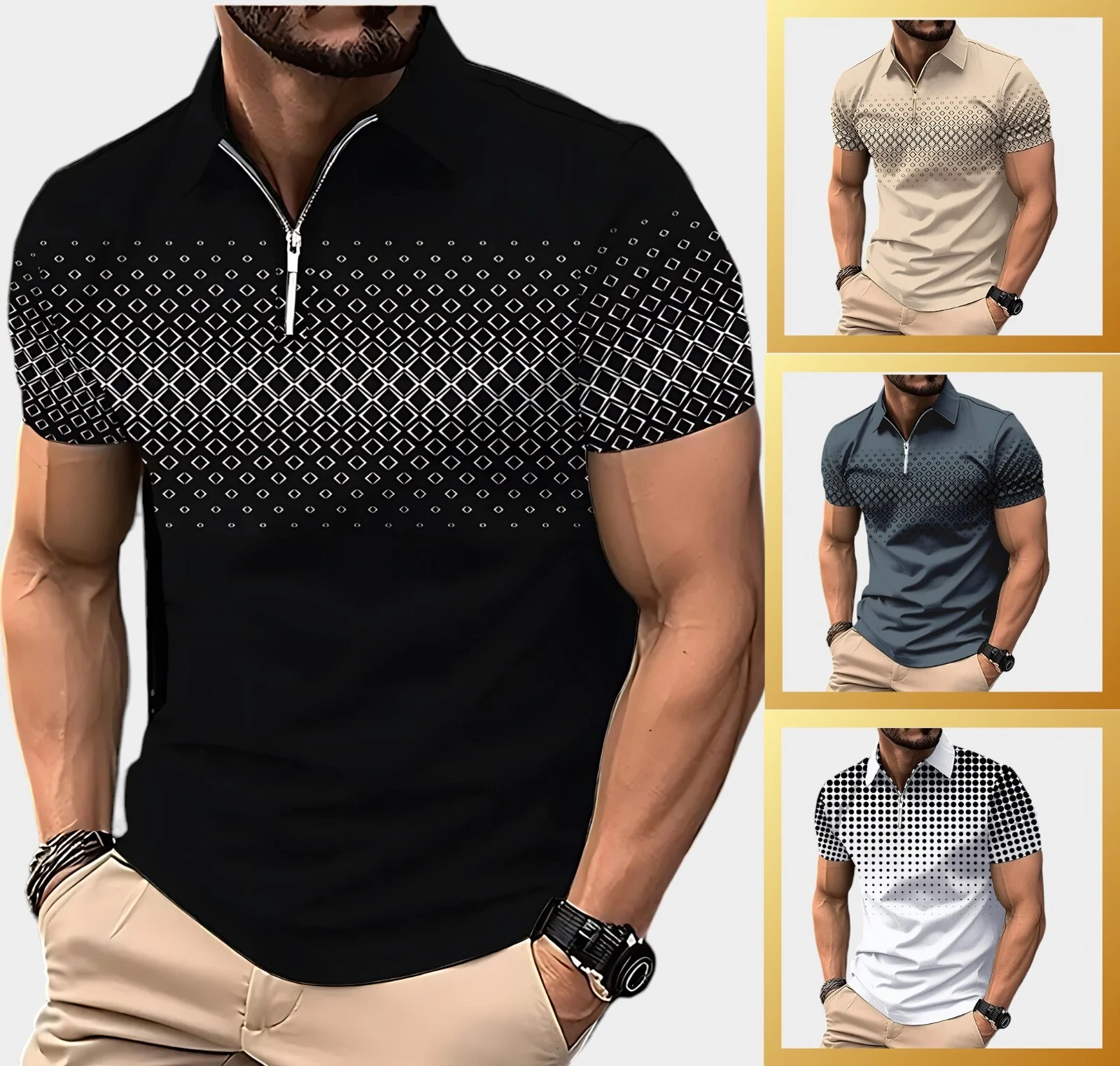 Mens Polo Shirt Colorblock T Shirts Men Short Sleeve Casual Slim Fit Golf Tops