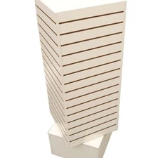 Rotating 4 Sided Floor Standing 20 Inch x 20 Inch White Slatwall Display Unit