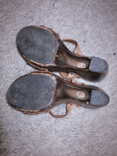 Italienische Holz Leder Clogs Sabot Pantolette Mules Zoccoli Beige Braun Gr. 39 - Foto 9 di 12