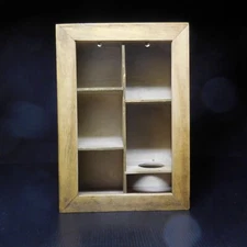 Vintage Display Table Collector Yellow Wood Jewelry Golden Metal N8449