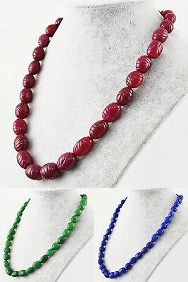 Emerald & Sapphire Genuine Beads Handmade Necklace Earth Mined Oval Shape Ruby 