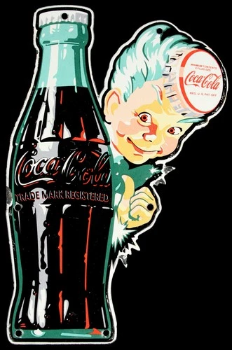 Vintage Coca Cola Sprite Boy Enamel Metal Porcelain Sign 12" X 7" Coke Bottle