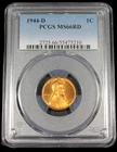 1944 D  LINCOLN  WHEAT CENT PENNY PCGS MS 66 UNC MS66RD US COIN CERT# 55475210