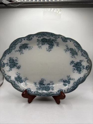 Antique Alfred Meakin Glenmere England Platter Blue Floral Semi Porcelain 10.25”