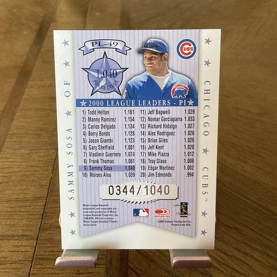 2001 Donruss Production Line /1040 Sammy Sosa #PL-49 - Image 2 of 2