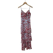 Lulus Dress Floral Maxi Tiered Red Blue Wedding Party Shower S
