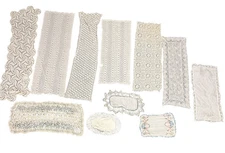 11 Piece Lot Vintage Lace Ivory Table Cloth Runner Doilies Doily Farmhouse Scrap