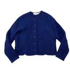 Vtg The Eagles Eye Size 14 Boiled Wool Blue Cardigan Sweater Silver Buttons N4