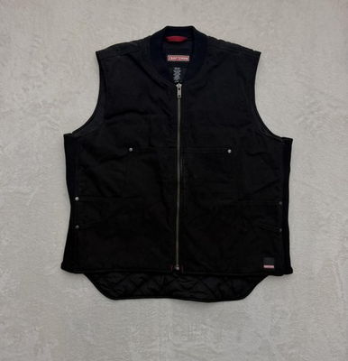 #ad Craftsman Vest Mens XL Black Canvas Quilted Insulated Workwear Zip Pockets $25.00