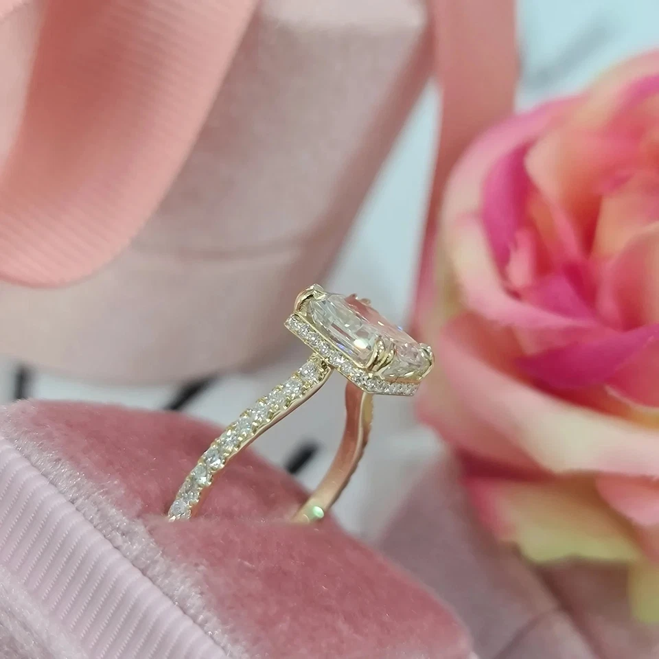 3Ct Cushion-Cut VS1 Lab Grown Diamond  Hidden Halo Wedding Ring 14K Yellow Gold - Image 2 of 4