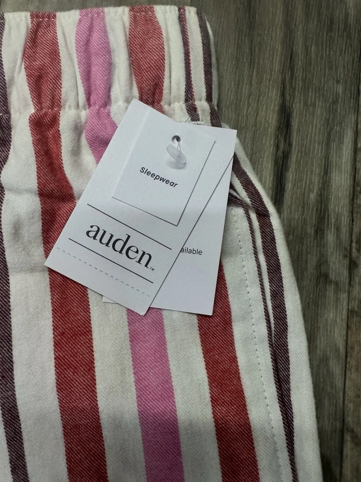 Pantalones de pijama Auden rosa-rojo a rayas de franela de algodón con cordón pequeños nuevos con etiquetas precio de venta sugerido por el fabricante $20 Foto 3 de 4