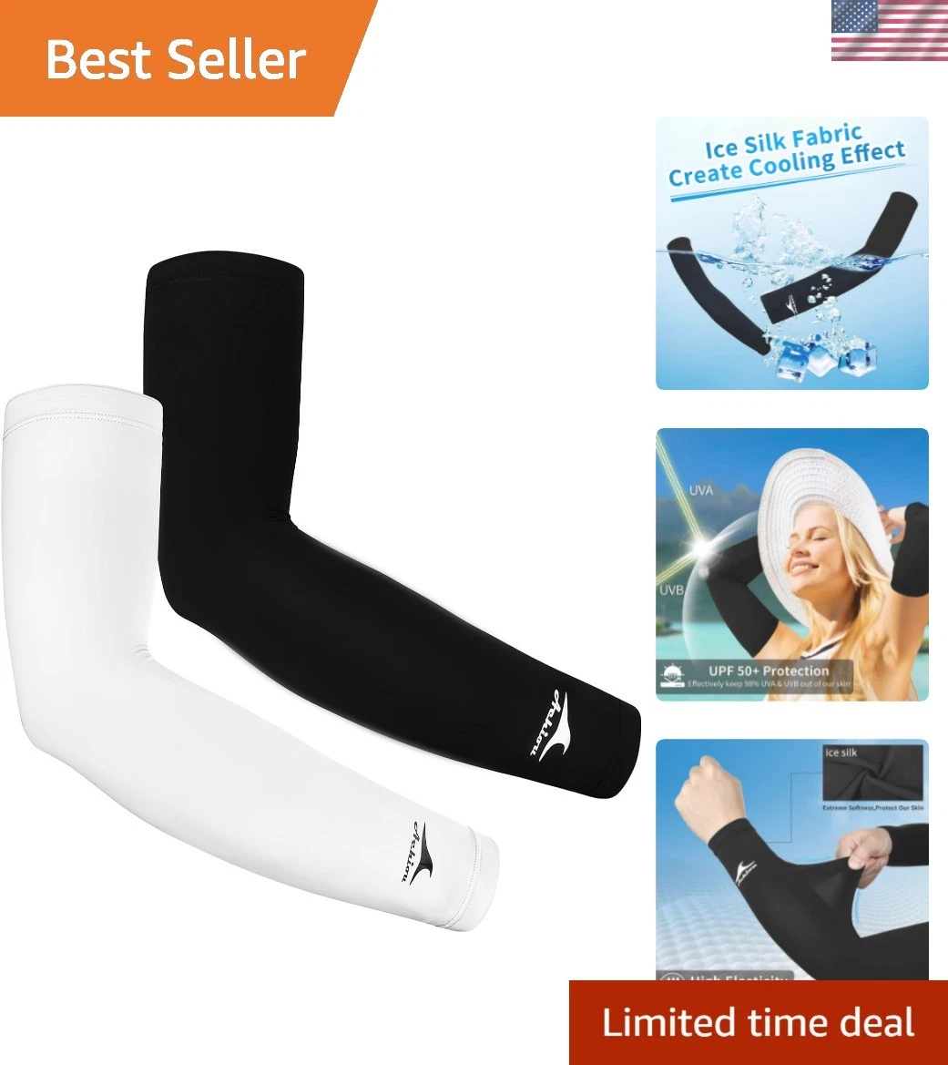 Cooling Ice Silk Arm Sleeves, Summer UV Sun Protection Compression Sleeves UP...