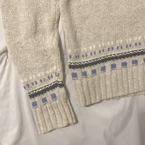 American Eagle Sweater Men MED Beige Blue Fair Isle Shawl Collar Heritage Dad - Picture 5 of 18