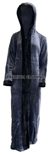 FULL ZIP UP FLUFFY Hooded Dressing Gown Long Line Bath robe Blanket Sherpa Soft - Picture 7 of 46