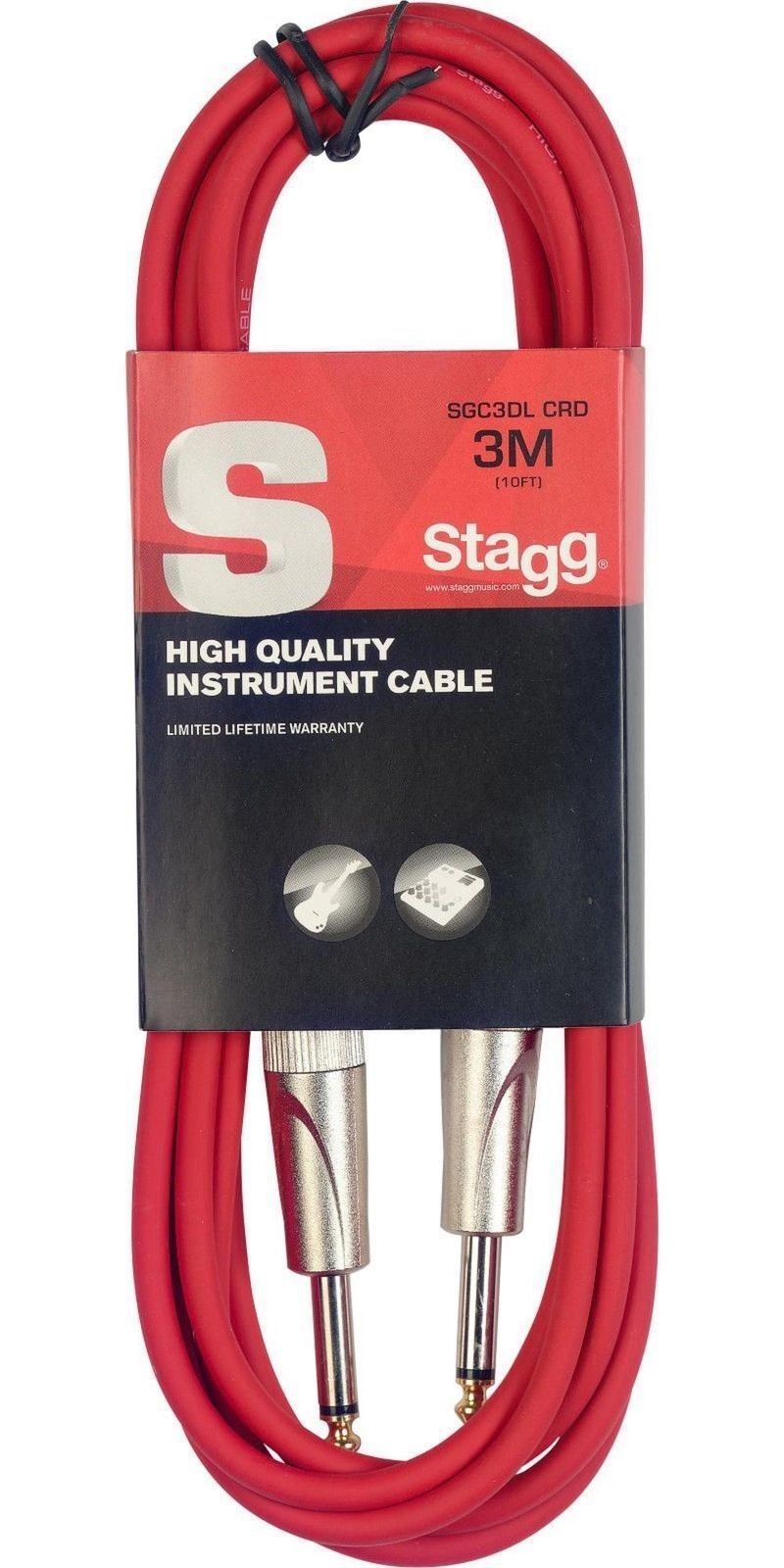 Профессиональный гитарный кабель Stagg SGC3DL CRD RED 10 с бесшумными металлическими разъемами