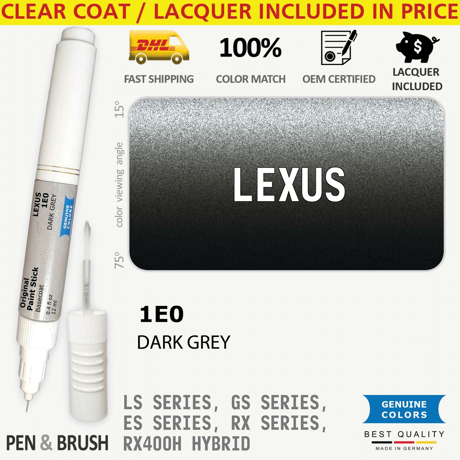 1E0 Touch Up Paint for Lexus Gray LS SERIES GS ES RX RX400H 